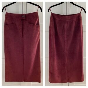 Vintage YSL Yves Saint Laurent Burgundy Red Suede Midi Skirt Size 38